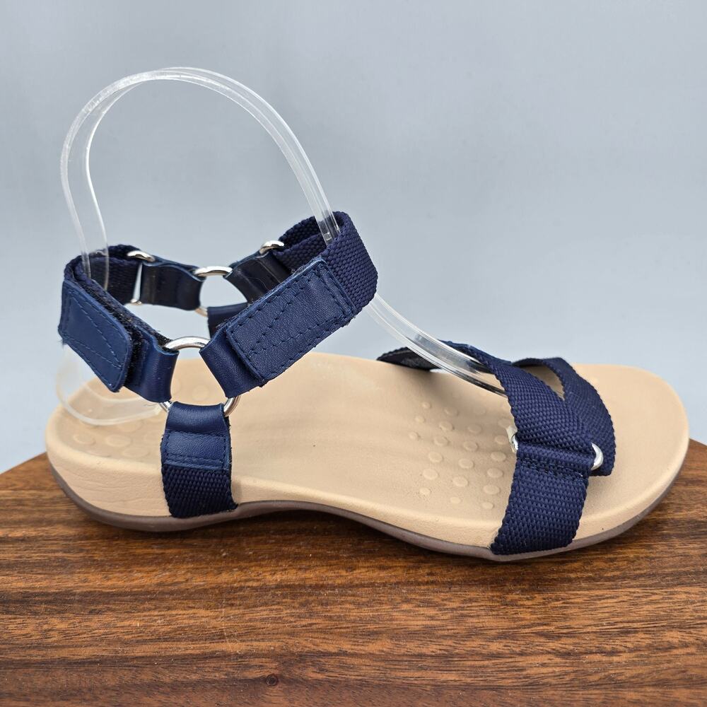 Vionic Candace Sandals Womens 6.5 Wide Navy Blue Strappy Adjustable Orthotic